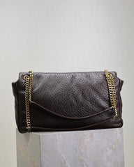 YSL 25S CALYPSO GM 38 IN DARK CHOCOLATE CALFSKIN GOLD HARDWRE