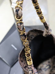 YSL 25S AMALIA 50 IN NAVY MULTICOLOR SILK TWILL GOLD HARDWRE