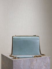 YSL 25S SUNSET MEDIUM 22 IN LIGHT BLUE CROCODILE-EMBOSSED CALFSKIN GOLD HARDWARE
