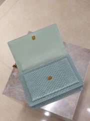 YSL 25S SUNSET MEDIUM 22 IN LIGHT BLUE CROCODILE-EMBOSSED CALFSKIN GOLD HARDWARE