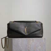 YSL 25S CALYPSO 30 IN DARK OLIVE GRAINED CALFSKIN GOLD HARDWARE