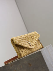 YSL 25S CALYPSO BAG 19 IN NATURAL RAFFIA AND CALFSKIN GOLD HARDWARE