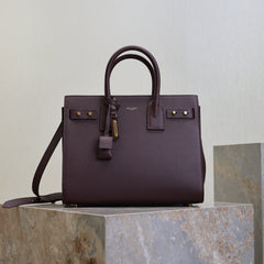 YSL 25S SAC DE JOUR GM 32 IN ROUGE CABERNET SUPPLE GRAINED CALFSKIN