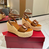 VLTN ESPADRILLE WEDGE SANDALS 25S 90 MM IN BROWN LAMBSKIN STYLE 11