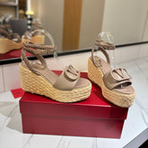 VLTN ESPADRILLE WEDGE SANDALS 25S 90 MM IN BEIGE BROWN LAMBSKIN STYLE 7