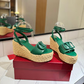 VLTN ESPADRILLE WEDGE SANDALS 25S 90 MM IN DARK GREEN LAMBSKIN STYLE 6