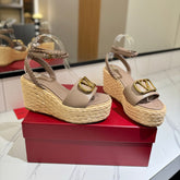 VLTN ESPADRILLE WEDGE SANDALS 25S 90 MM IN BEIGE BROWN LAMBSKIN STYLE 5