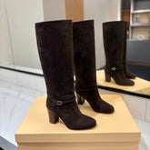 VALENTINO 25S GARAVANI PATTIE KNEE-HIGH BOOTS 80 MM IN DARK BROWN SUEDE