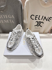 DIOR 25S SNEAKER IN SILVER LAMBSKIN AND MESH FABRIC WITH PEARL DETAILING