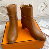 HM 25S FRENCHIE 50 ANKLE BOOT 50 MM IN BROWN LAMBSKIN WITH SILVER HARDWARE