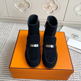 HM 25S KELSY ANKLE BOOT IN BLACK SUEDE WITH SILVER HARDWARE