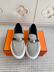 HM 25S SLIP-ON IN GREY CANVAS AND BLACK LAMBSKIN WITH SILVER HARDWARE
