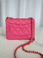CC SMALL 20 FLAP BAG IN DEEP PINK CALFSKIN