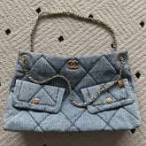 CHANEL 25S HOBO BAG 38 IN BLUE DENIM WITH GOLD HARDWARE