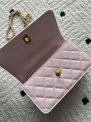 CHANEL 25S CLASSIC WALLET ON CHAIN 19 IN LIGHT PINK LAMBSKIN WITH GOLD HARDWARE