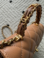 CHANEL 25S CLASSIC WALLET ON CHAIN 19 IN BROWN LAMBSKIN WITH GOLD HARDWARE