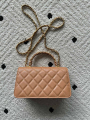 CHANEL 25S CLASSIC WALLET ON CHAIN 19 IN BROWN LAMBSKIN WITH GOLD HARDWARE