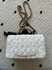 CHANEL 25S MINI FLAP BAG 23 IN CREAM WHITE TWEED WITH GOLD HARDWARE