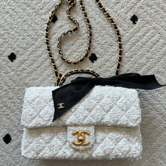 CHANEL 25S MINI FLAP BAG 23 IN CREAM WHITE TWEED WITH GOLD HARDWARE
