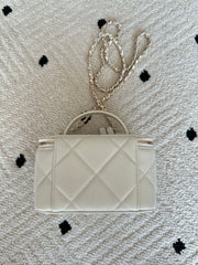 CHANEL 25S VANITY BAG 17 IN WHITE CAVIAR LEATHER WITH GOLD HARDWARE