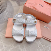 Sandals White Sheepskin With Horizontal Straps