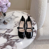 Glossy Black Ballet Shoes Sheepskin