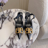 BALENCIAGA 25S HIGH SLINGBACK 35 MM IN BLACK LAMBSKIN WITH GOLD HARDWARE