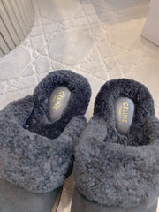 CELINE 25S DANA WEDGE MULE 70MM IN BLACK SUEDE CALFSKIN AND SHEARLING