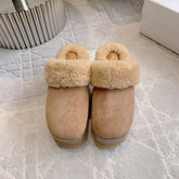 CELINE 25S DANA WEDGE MULE 70MM IN LIGHT BROWN SUEDE CALFSKIN AND SHEARLING