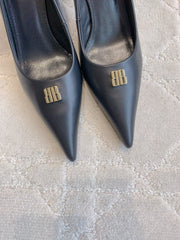 BALENCIAGA 25S POINTED-TOE HIGH HEELS 70 MM IN BLACK CALFSKIN WITH GOLD HARDWARE