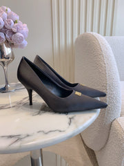 BALENCIAGA 25S POINTED-TOE HIGH HEELS 70 MM IN BLACK SATIN WITH GOLD HARDWARE