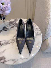 BALENCIAGA 25S POINTED-TOE HIGH HEELS 70 MM IN BLACK SATIN WITH GOLD HARDWARE