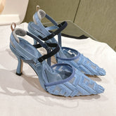 FENDI COLIBRÌ HIGH-HEELED SLINGBACKS 75MM IN SKY BLUE FABRIC