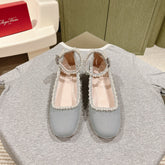 BALLERINAS MARY JANE IN GRAY SUEDE WITH PEARL TRIM