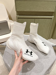 BALENCIAGA 25S HIGH-TOP SNEAKERS IN WHITE COTTON BLEND