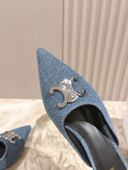 CELINE 25S ALMA TRIOMPHE MULE 45MM IN DENIM SILVER HARDWARE
