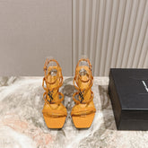 YSL 25S STILETTO HIGH-HEEL SANDALS 100 MM IN DARK ORANGE LAMBSKIN WITH GOLD HARDWARE