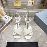 PRADA 25S HIGH-HEEL SANDALS 85 MM IN WHITE LAMBSKIN