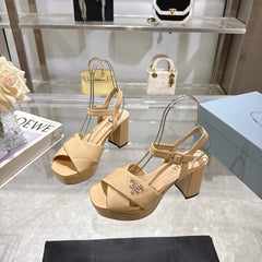 PRADA 25S HIGH-HEEL SANDALS 85 MM IN LIGHT WARM BEIGE LAMBSKIN