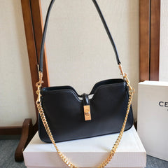 CELINE 25S SHOULDER CAMILLE 16 SOFT 27MM IN BLACK CALFSKIN GOLD HARDWARE