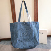 CELINE 25S DENIM CABAS BAG 50MM IN BLUE CANVAS
