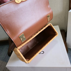 CELINE 25S TEEN GARANCE BAG 18 IN WICKER AND CARAMEL BROWN CALFSKIN