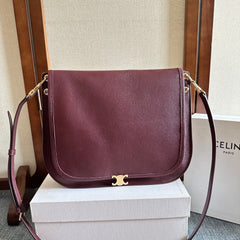 CELINE 25S BESACE SOFT TRIOMPHE 32MM IN SYRAH RED SUPPLE SHINY LAMBSKIN