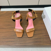BALMAIN 25S HEELED EVA SANDALS 95MM IN BROWN AND PINK CALFSKIN