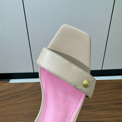 BALMAIN 25S HEELED EVA SANDALS 95MM IN BEIGE AND PINK CALFSKIN