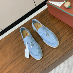 LP LOAFERS 25S IN SKY BLUE CASHMERE WITH SILVER HARDWARE