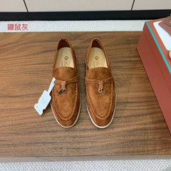 LP LOAFERS 25S IN BROWN CASHMERE WITH SILVER HARDWARE