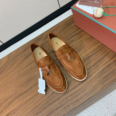 LP LOAFERS 25S IN BROWN CASHMERE WITH SILVER HARDWARE