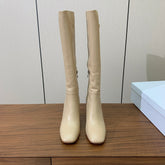 DIOR 25S KNEE-HIGH BOOTS 80 MM IN BEIGE CALFSKIN WITH GOLD HARDWARE