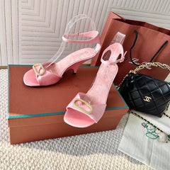 HIGH HEELS SANDALS 80 MM IN PASTEL PINK SATIN MIX SUEDE